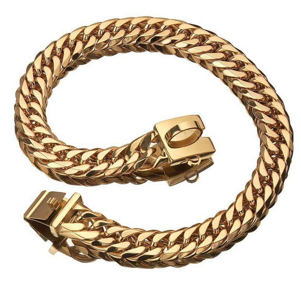 Gold Stainless Steel French Pitbully Dog Collar Leash - Stylish And Durable Pet Chain-2