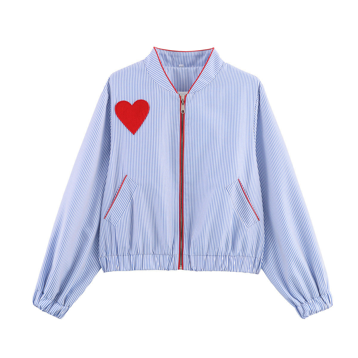 Striped heart-shaped patch with zipper pocket jacket