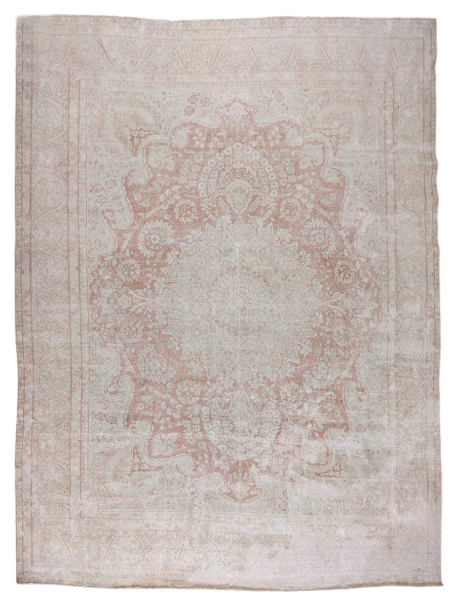 Nain – Vintage Persian Blush Pink & Ivory Overdyed Hand Knotted Wool Rug | 384 x 290 cm-0
