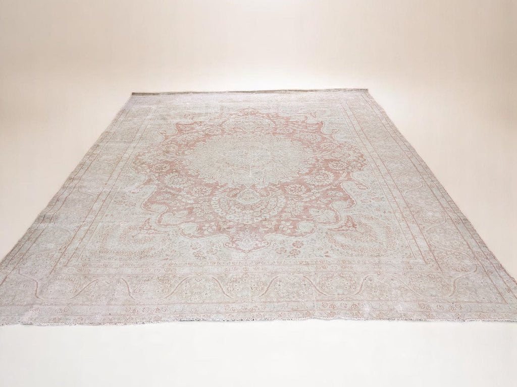 Nain – Vintage Persian Blush Pink & Ivory Overdyed Hand Knotted Wool Rug | 384 x 290 cm-2