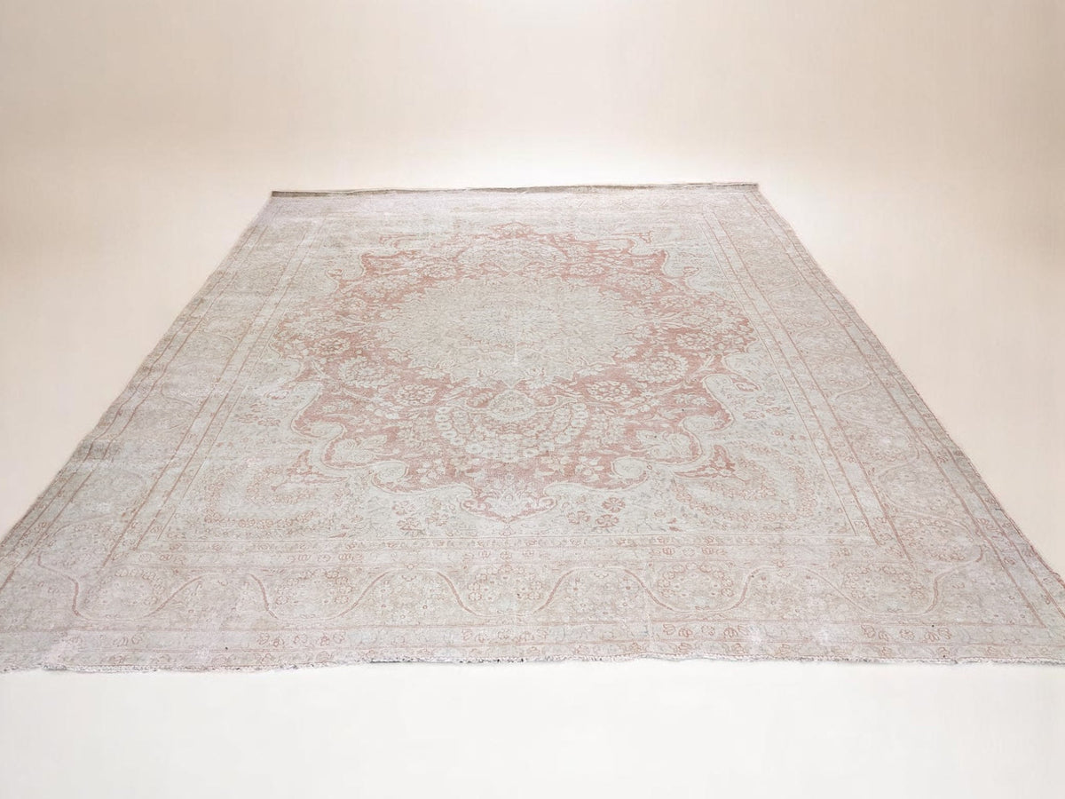 Nain – Vintage Persian Blush Pink & Ivory Overdyed Hand Knotted Wool Rug | 384 x 290 cm-2